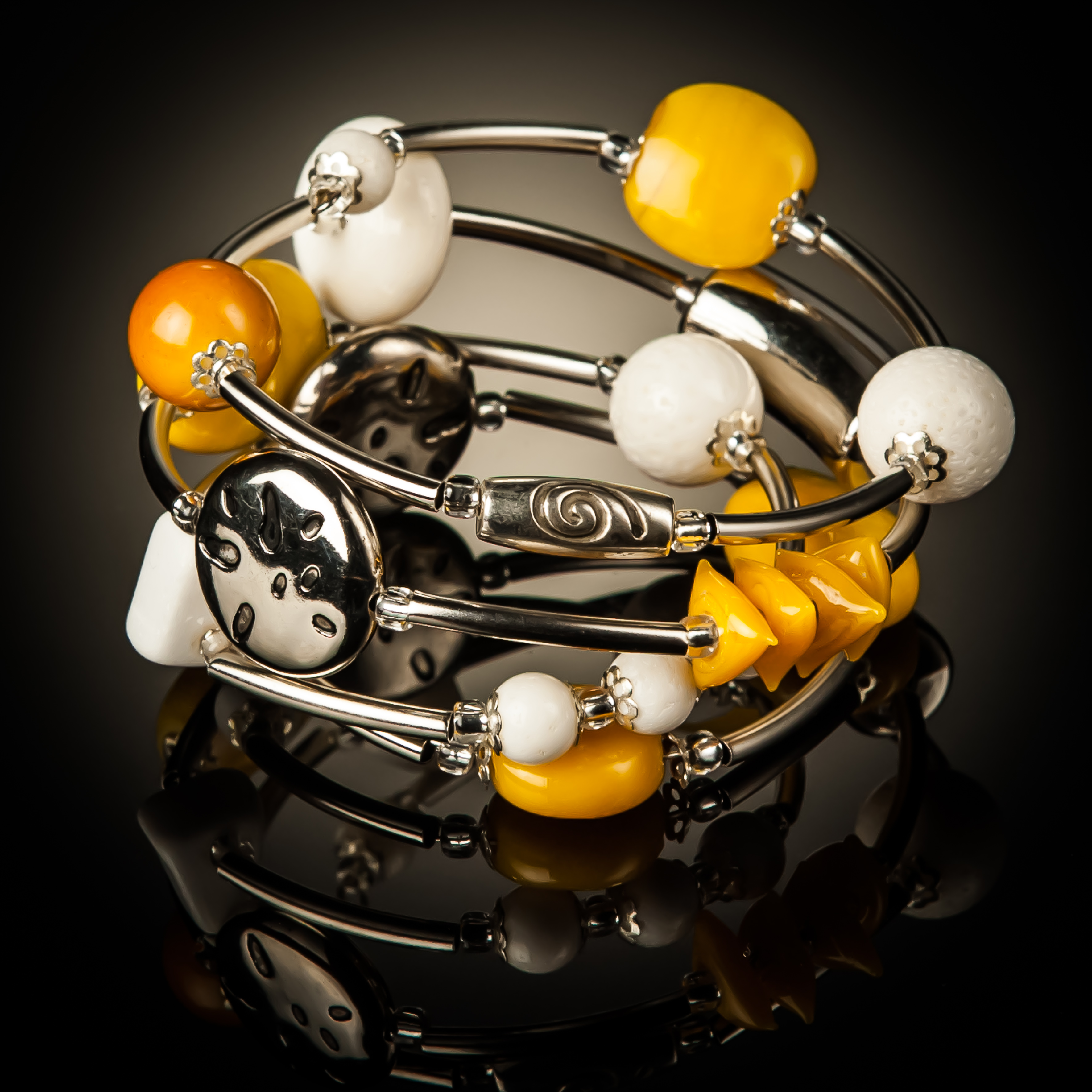 Jinja Twist Bracelet - White Coral Yellow Beads