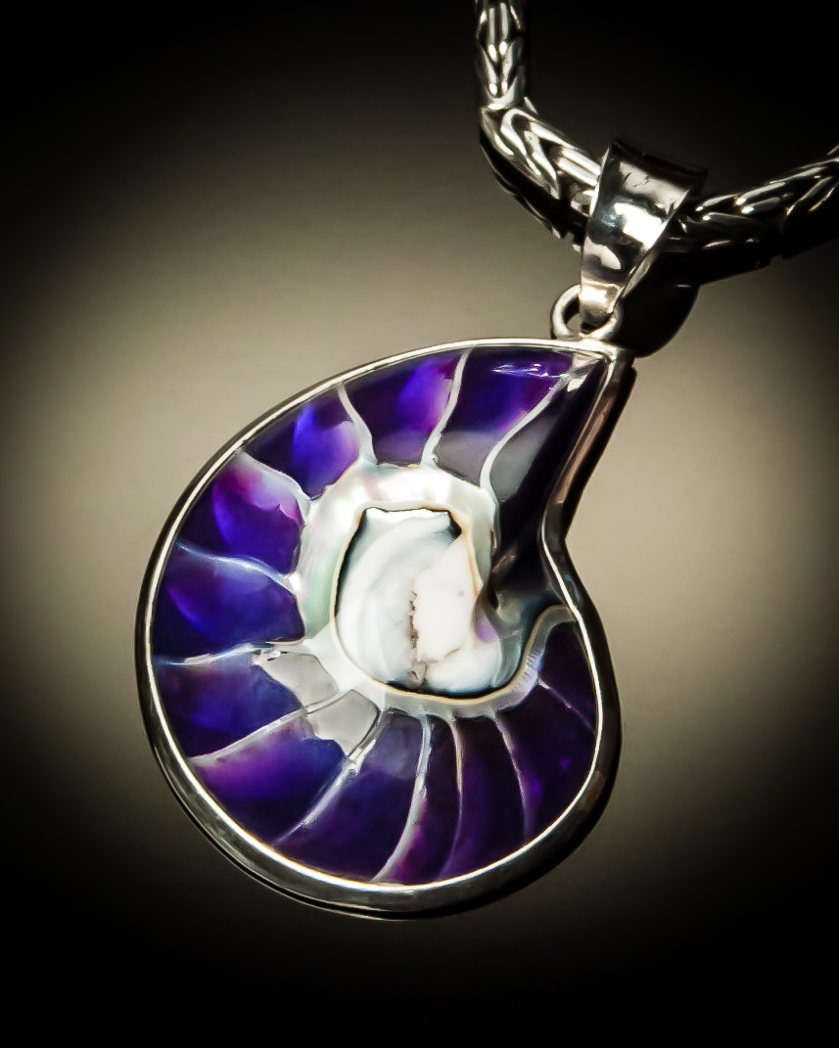 Purple shell pendant sterling silver jinja jewelry