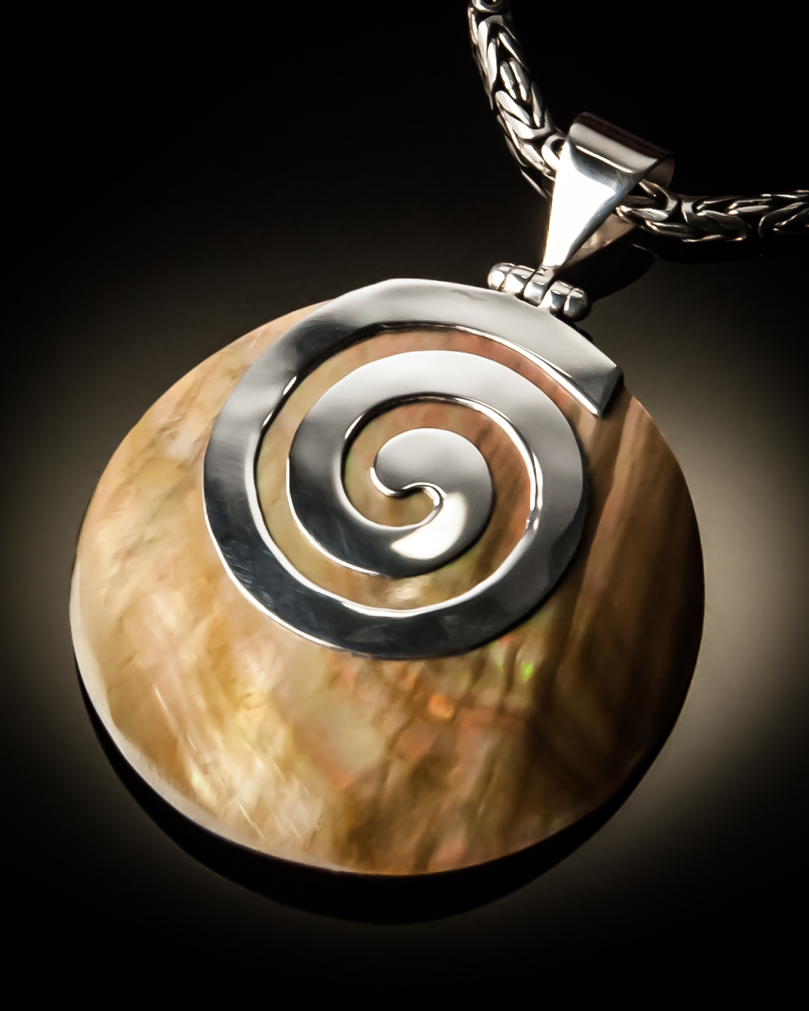 brown shell spiral circle sterling silver jinja jewelry pendant