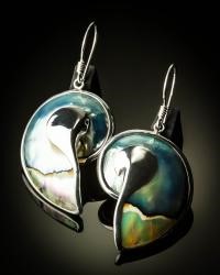 Aqua and White Nautilus Shell Earrings