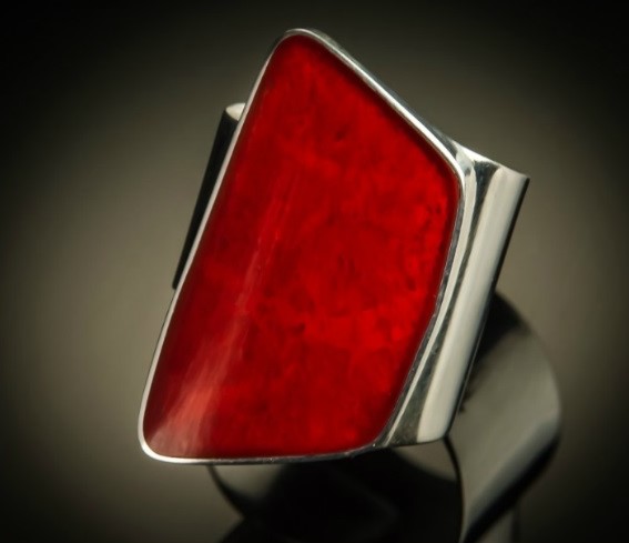 red coral sterling silver ring